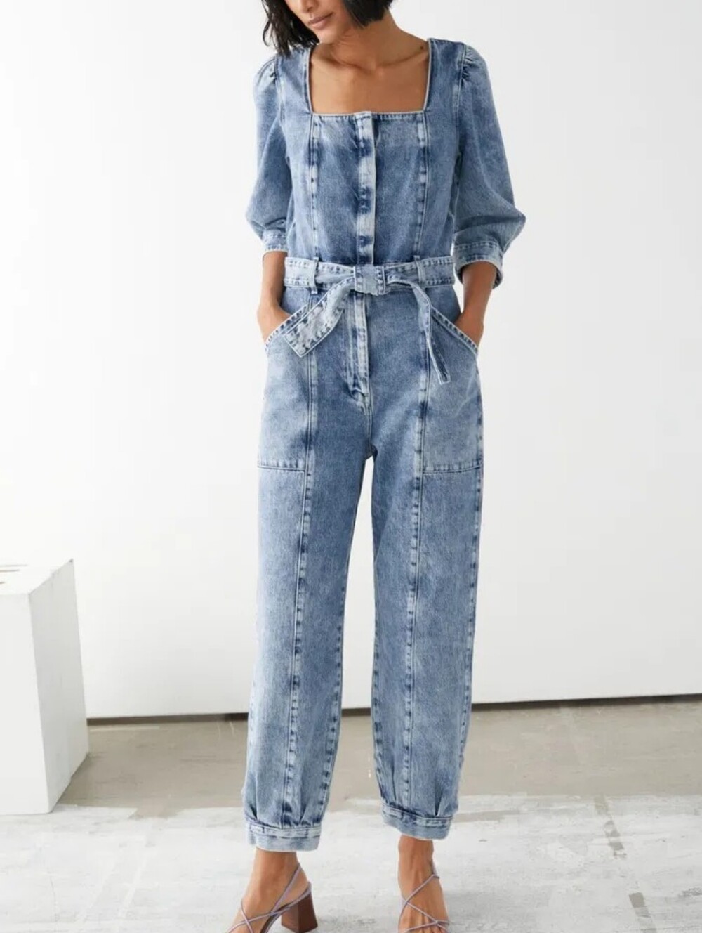 & OTHER STORIES Puff Sleeve Denim Jumpsuit, Size Small